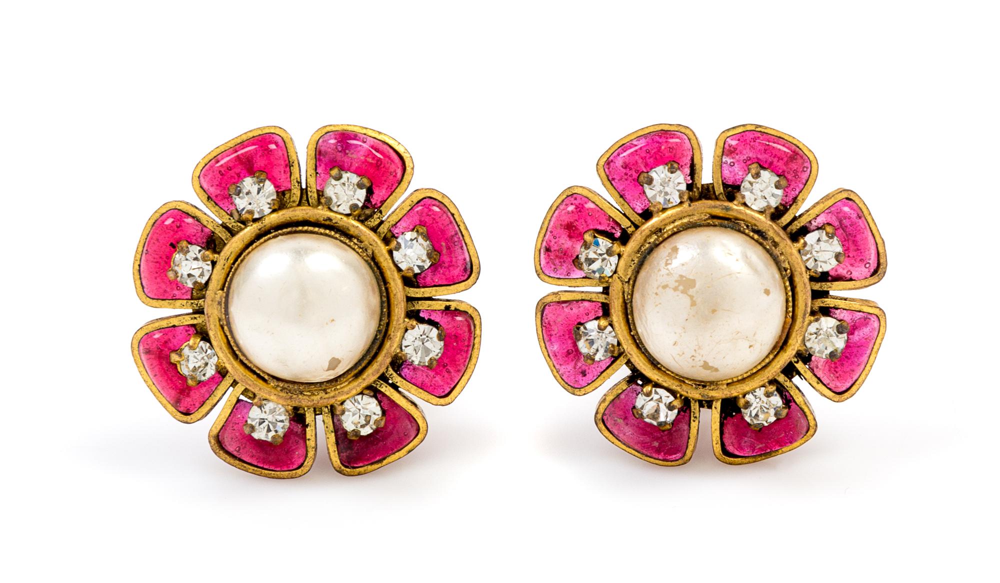 A Pair of Chanel Floral Earclips, 1.4" diameter.