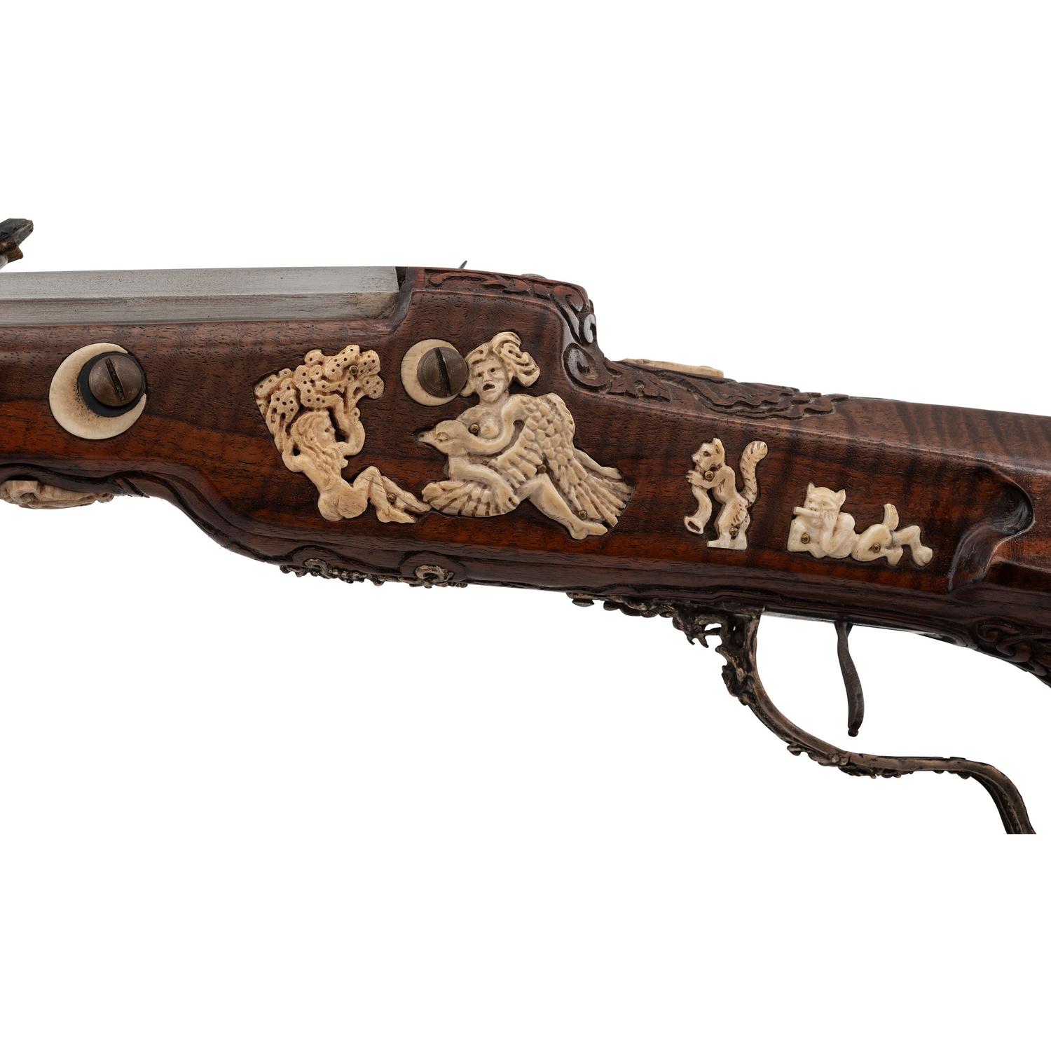 Contemporary Wheellock Rifle with Death Motifs by John B. Derrick (American, b.1936)