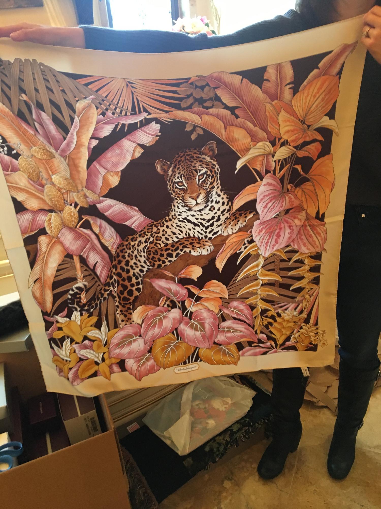 Salvatore Ferragamo Silk Animal Print Scarf, 1980-2000s