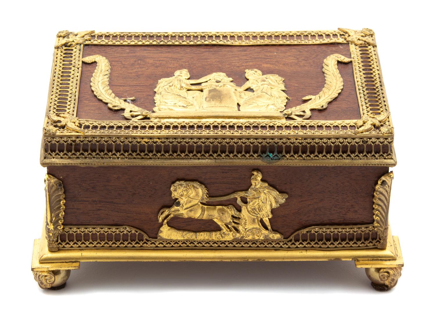 Neoclassical Style Gilt Metal Mounted Mahogany Box Height 3 1/4 x width 6 1/2 inches. — 19TH/20TH CENTURY