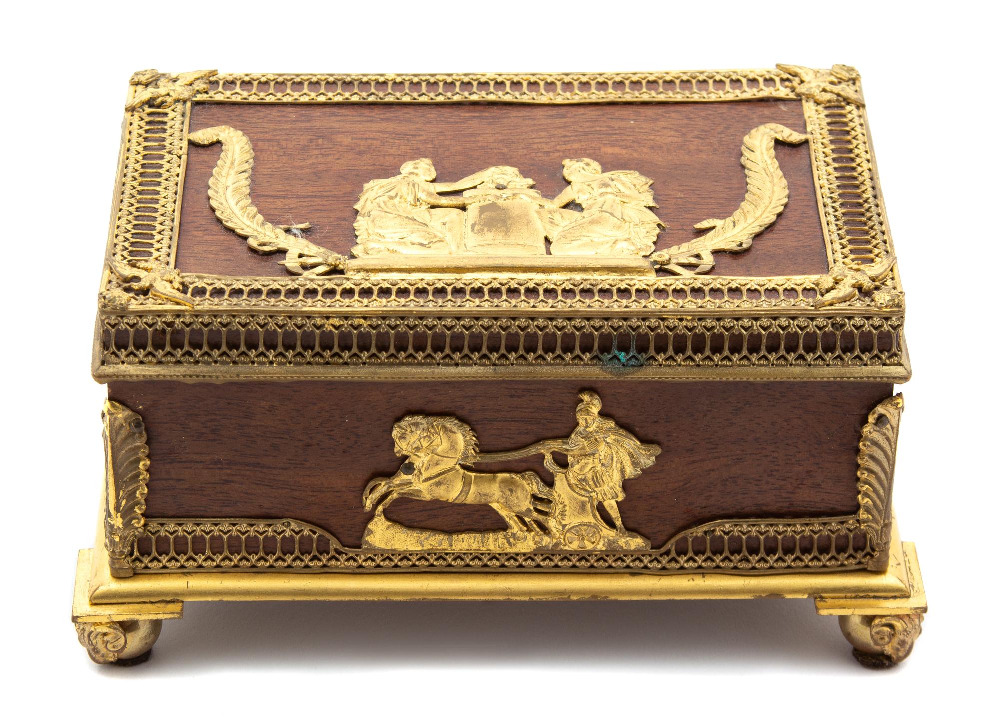 Neoclassical Style Gilt Metal Mounted Mahogany Box Height 3 1/4 x width 6 1/2 inches. — 19TH/20TH CENTURY