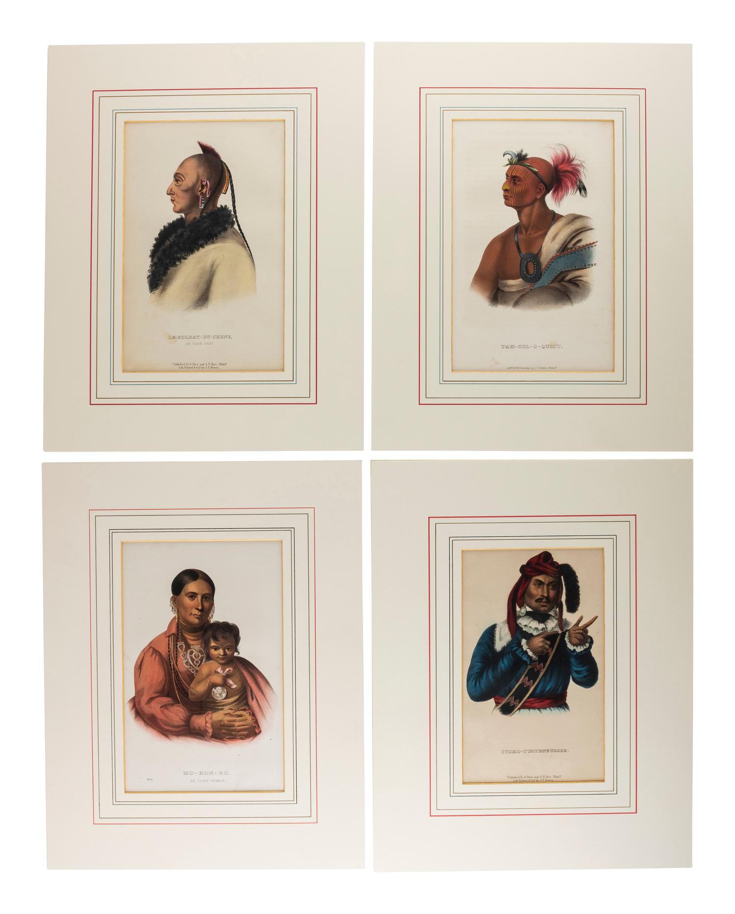 [NATIVE AMERICANS]. A group hand-colored lithographs, including McKENNEY & HALL and CATLIN.
