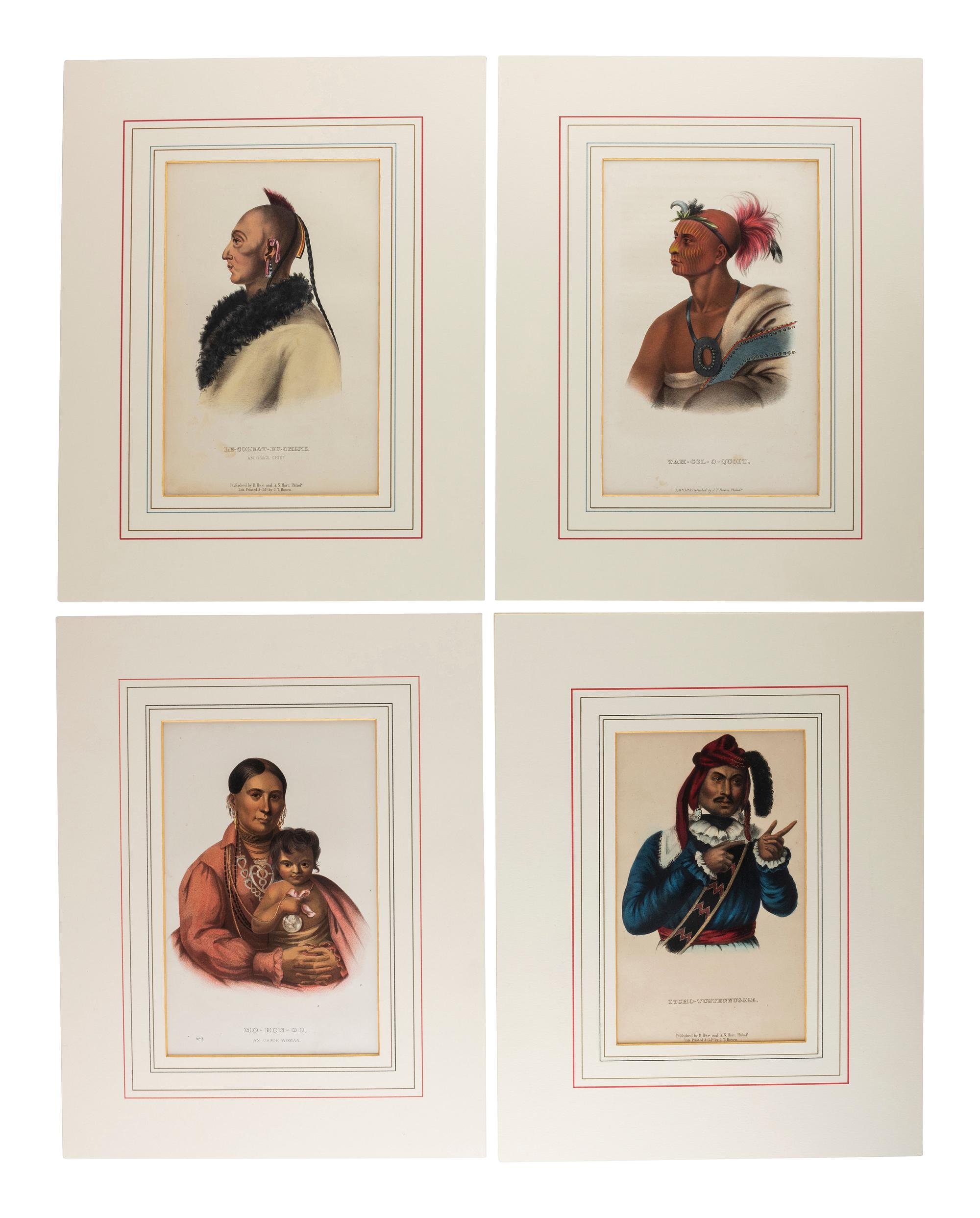 [NATIVE AMERICANS]. A group hand-colored lithographs, including McKENNEY & HALL and CATLIN.