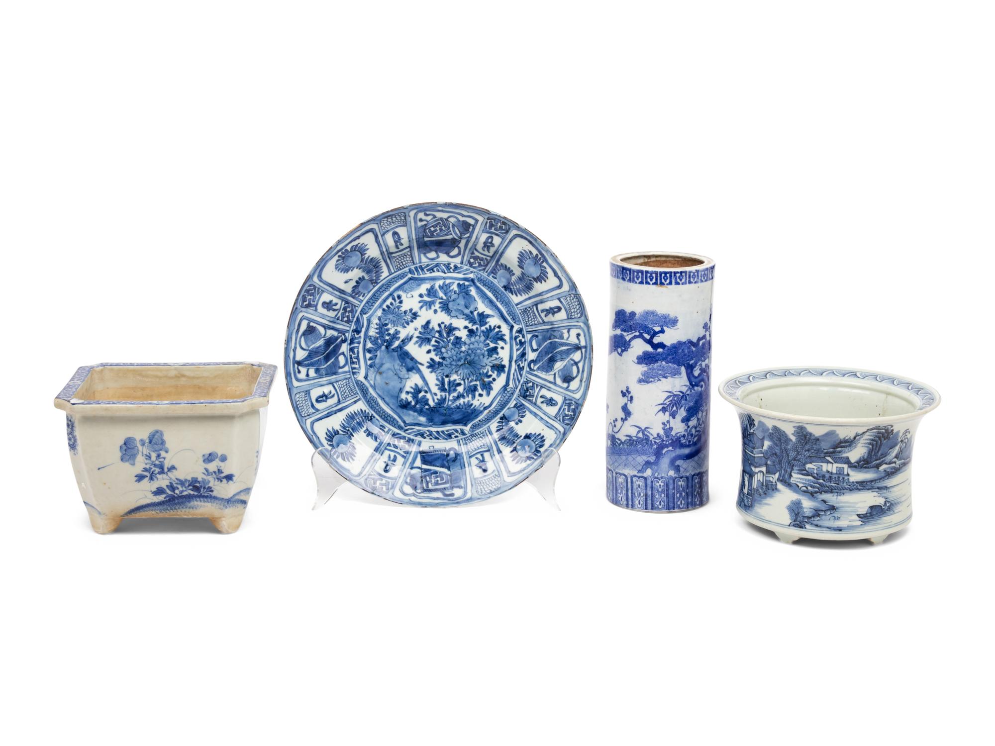 Four Chinese Blue and White Porcelain Articles