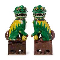 A Pair of Chinese Sancai Glazed Porcelain Figures of Fu Lions