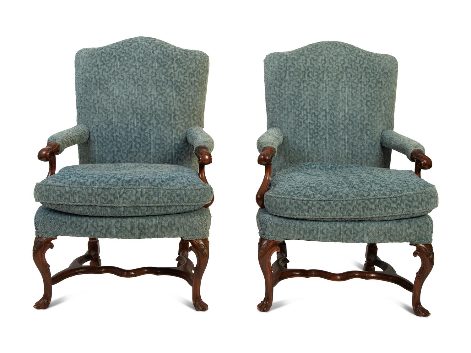 A Pair of Portuguese Carved Walnut Armchairs — 19TH CENTURY
