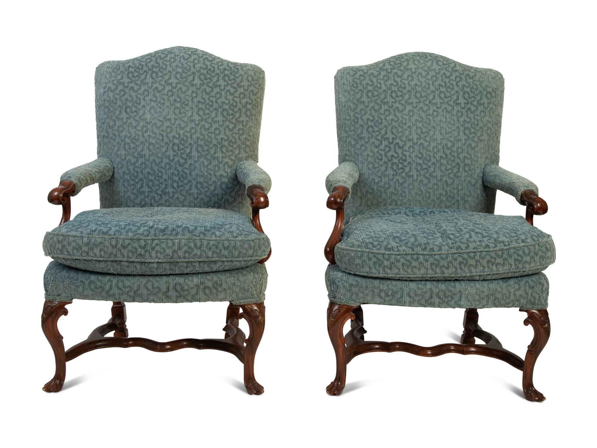 A Pair of Portuguese Carved Walnut Armchairs — 19TH CENTURY