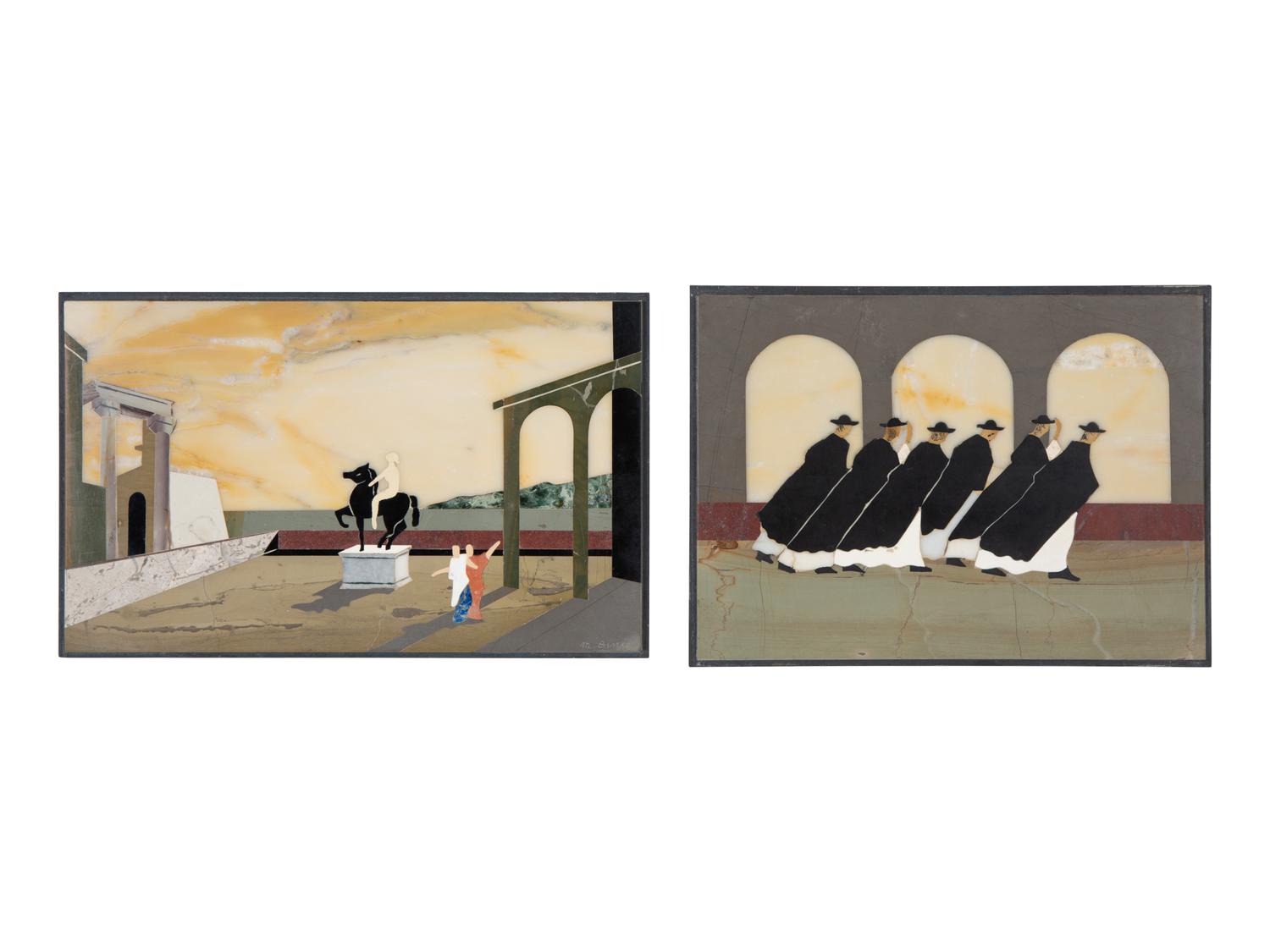 Four Italian Modernist Pietra Dura Pictorial Plaques — 20TH CENTURY