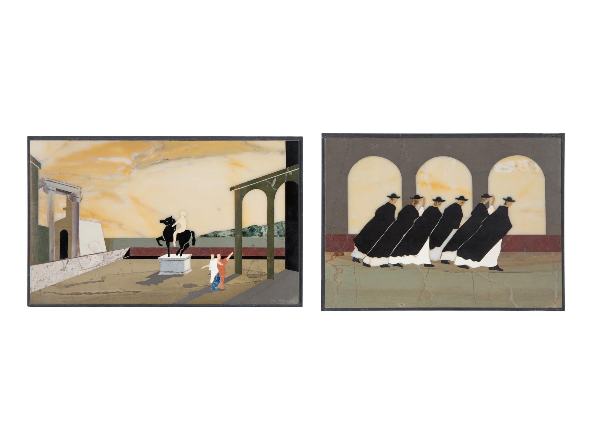 Four Italian Modernist Pietra Dura Pictorial Plaques — 20TH CENTURY