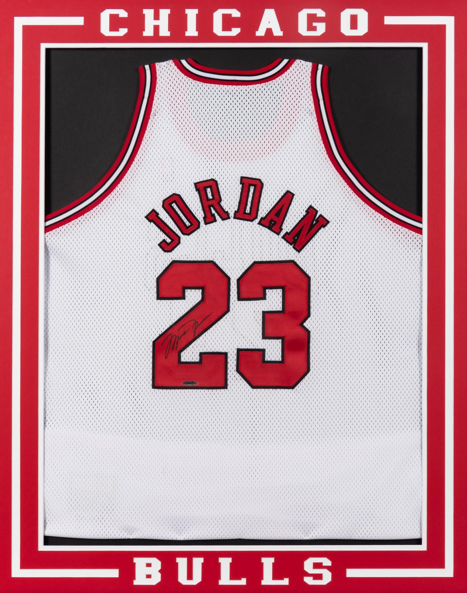 A Michael Jordan Signed Autograph Chicago Bulls Jersey Display (Upper Deck Authenticated),