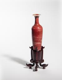 A Chinese Peachbloom Glazed Porcelain Amphora Vase