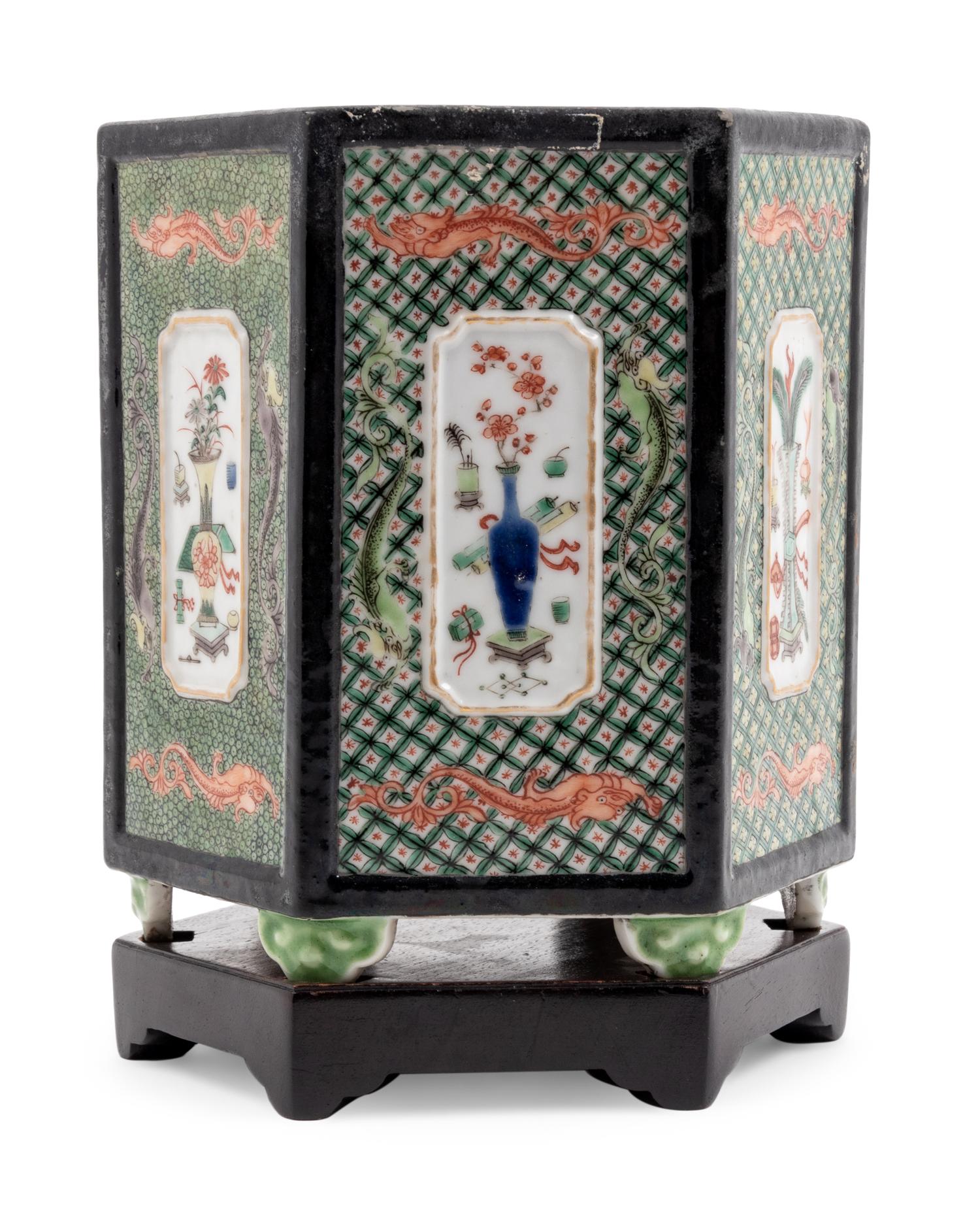 A Famille Noire Porcelain Brush Pot, Bitong