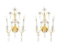 A Pair of French Gilt Metal and Glass Two-Light Wall Sconces