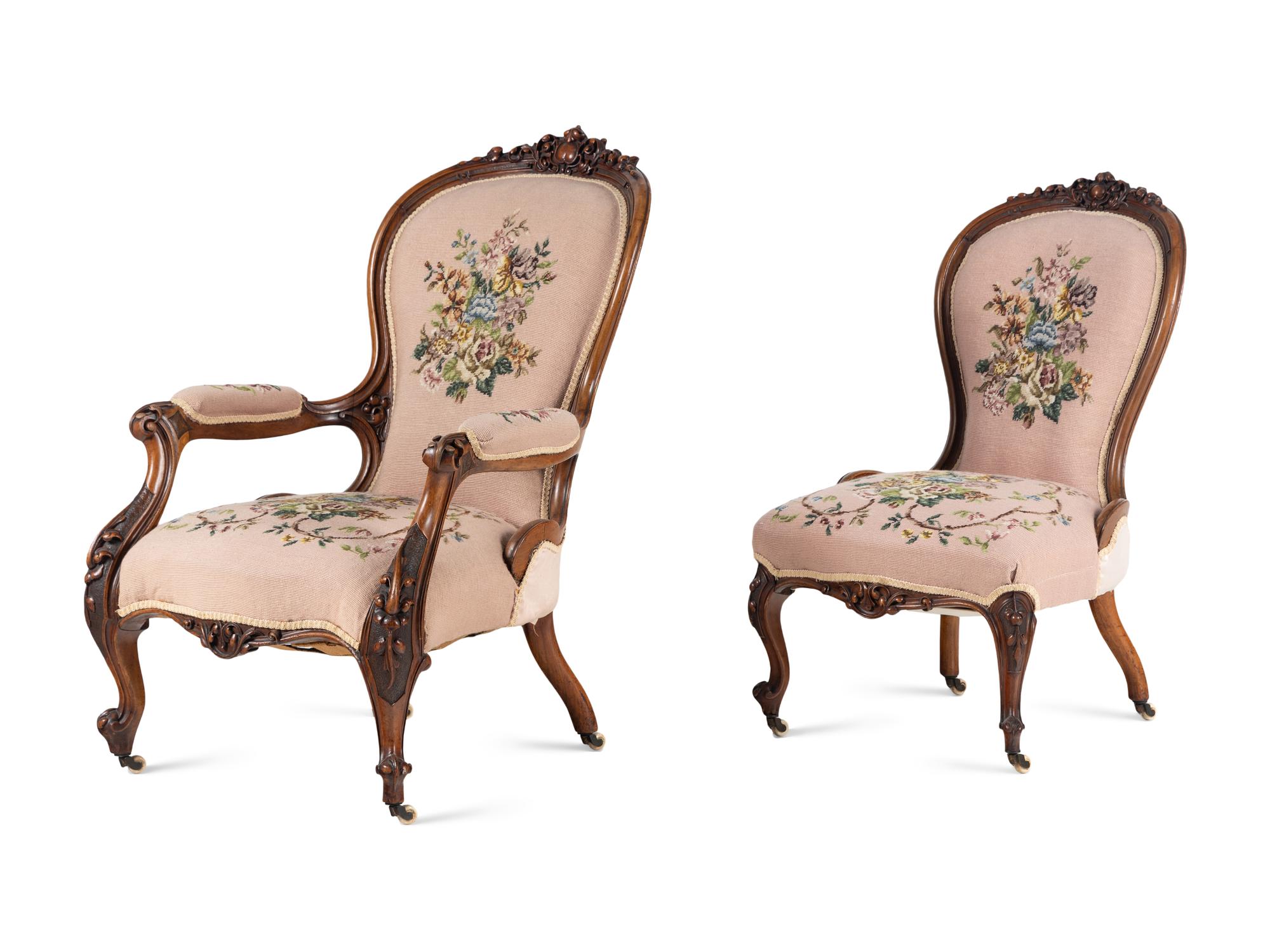 Two Rococo Revival Carved Walnut Chairs