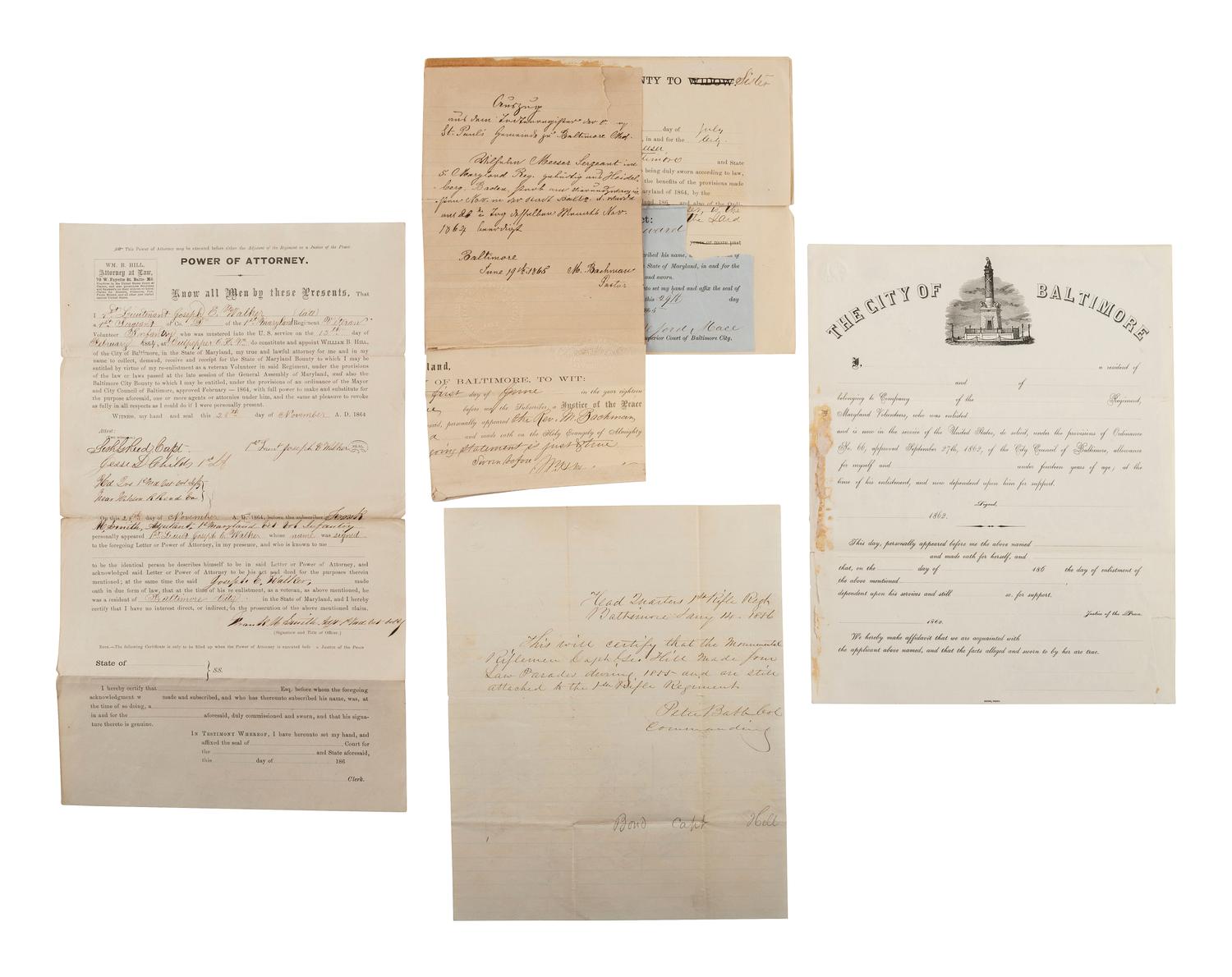 [CIVIL WAR-MARYLAND]. Applications for support & pre-war bonds of appropriations for miltias.