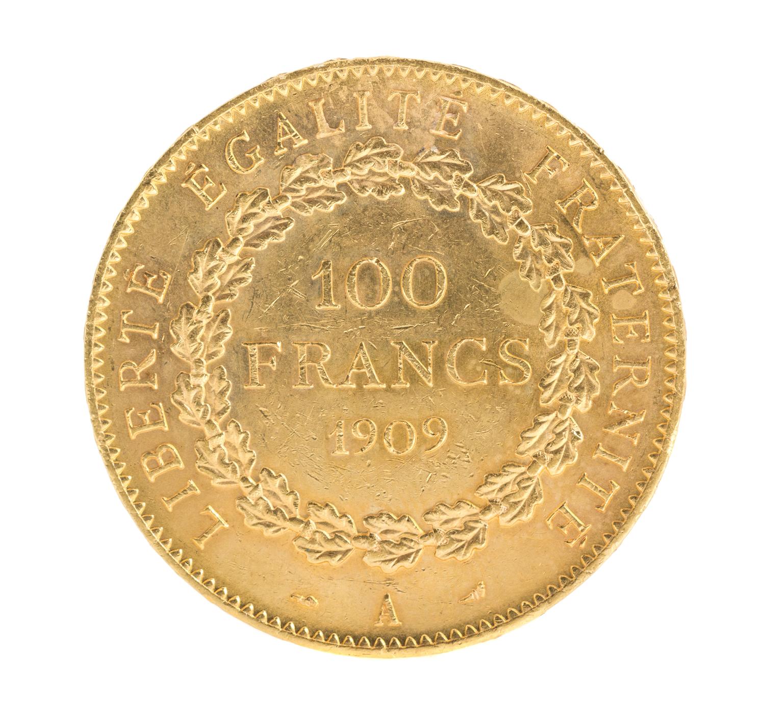 France Third Republic (1909 CE), Gold 100 Franc — Gold 100 Franc - 'A' Paris