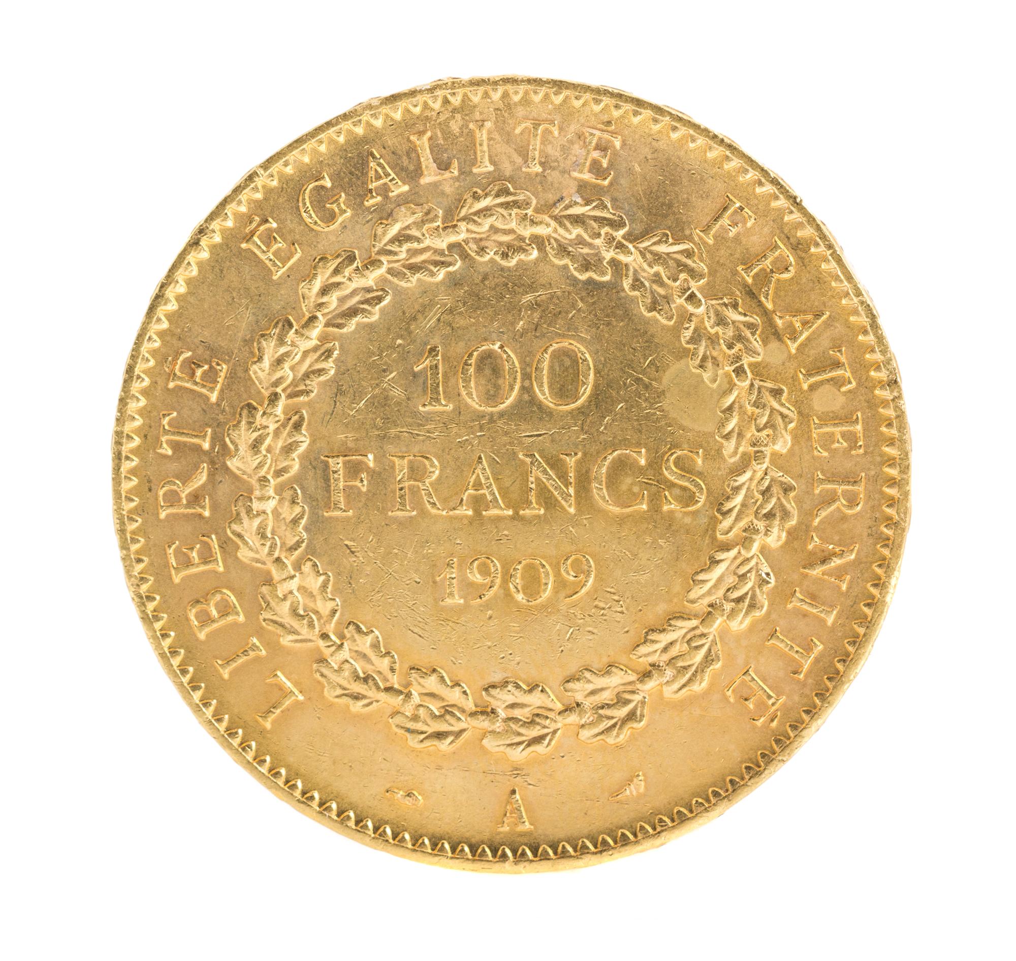 France Third Republic (1909 CE), Gold 100 Franc — Gold 100 Franc - 'A' Paris