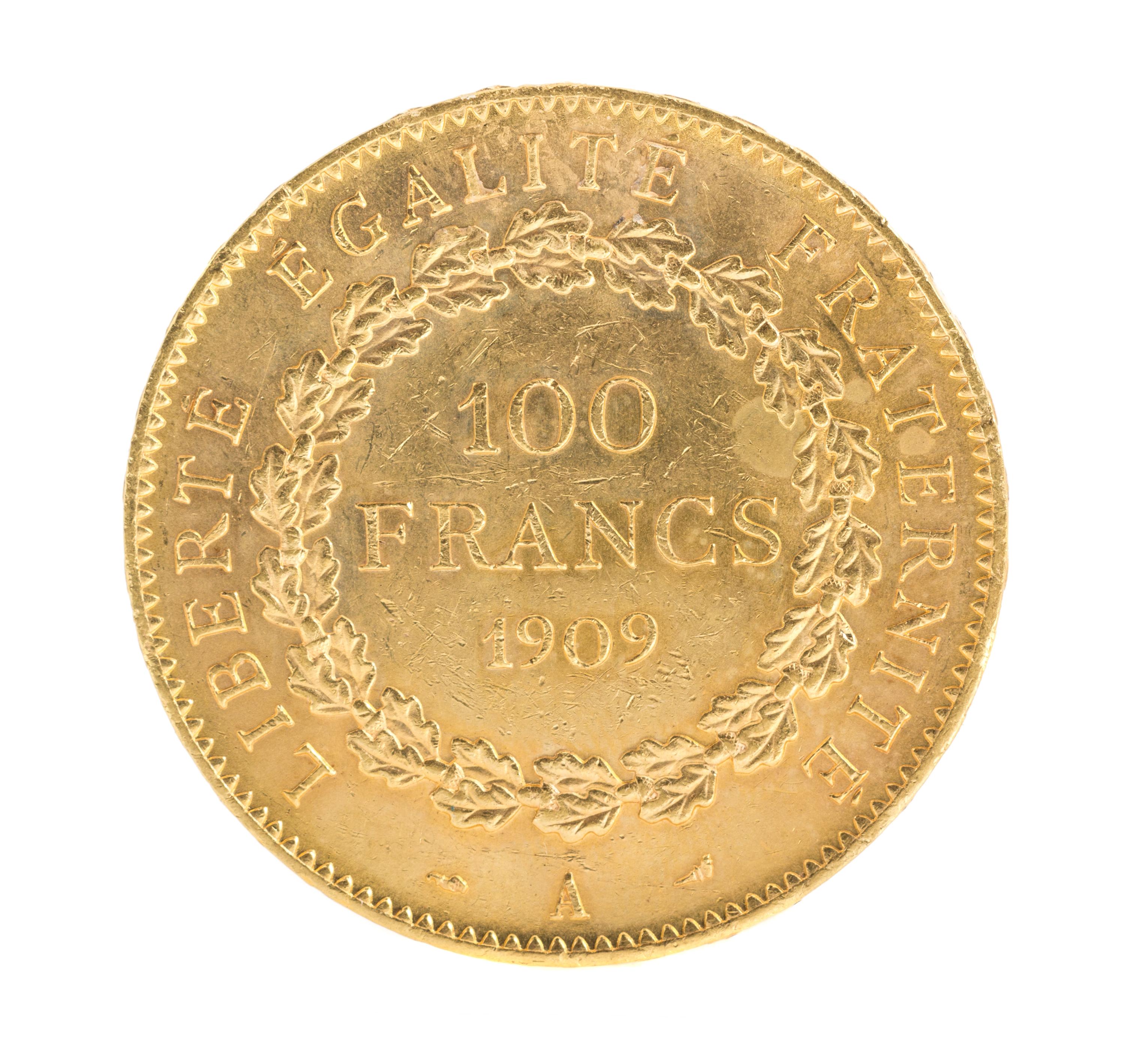 France Third Republic (1909 CE), Gold 100 Franc — Gold 100 Franc - 'A' Paris