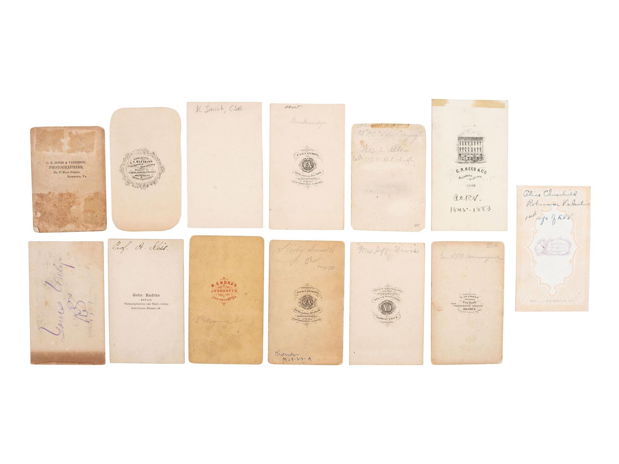 [CIVIL WAR - THE CONFEDERACY]. A group of 25 CDVs, incl. President Jefferson Davis and Confederate Generals JOHNSTON, SMITH, BEAUREGARD, EWELL, and SEMMES.
