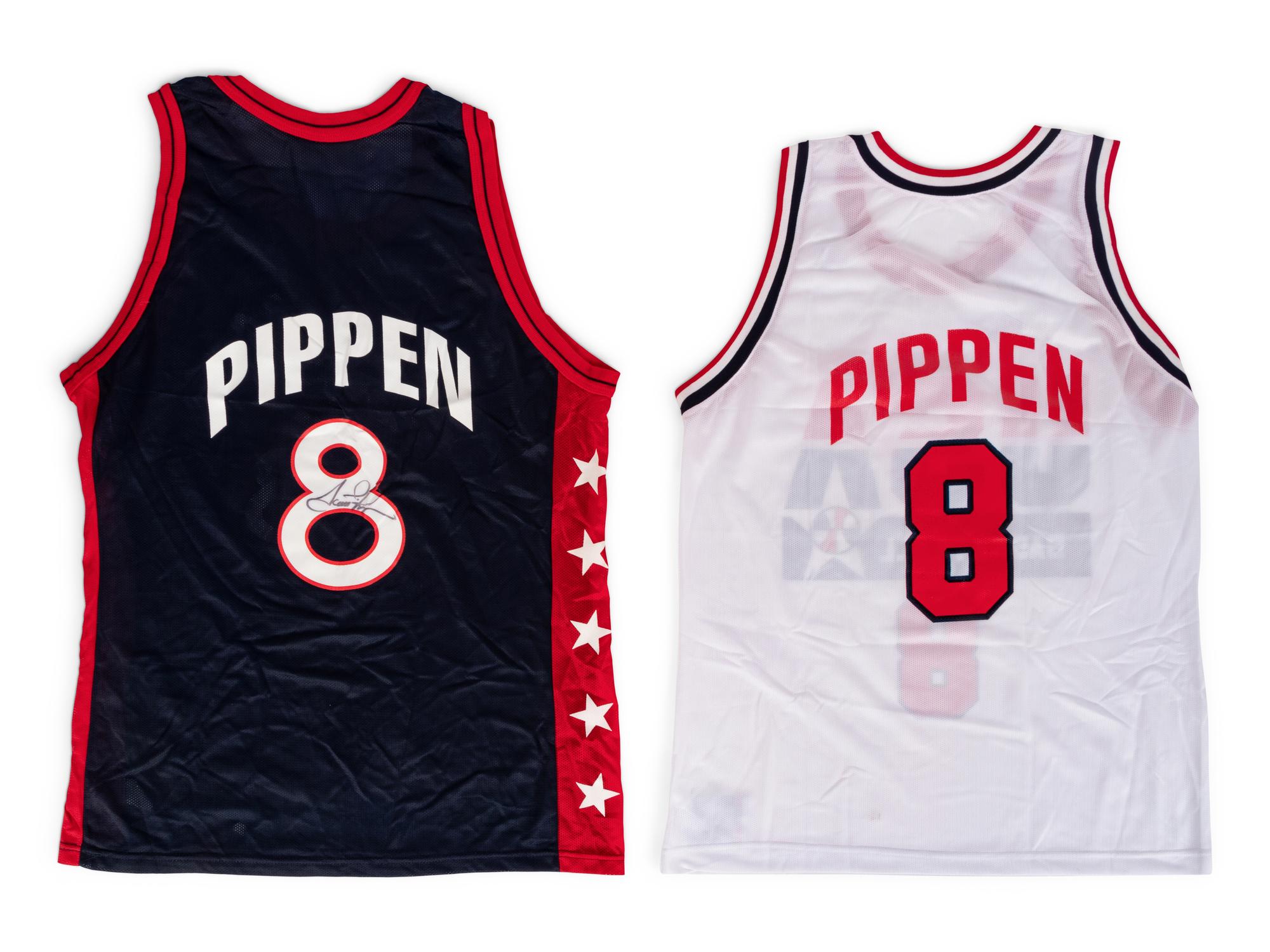 A Group of Scottie Pippen Signed Autograph USA Basketball Olympic Jerseys (Beckett Authentication Services BAS Certified),
