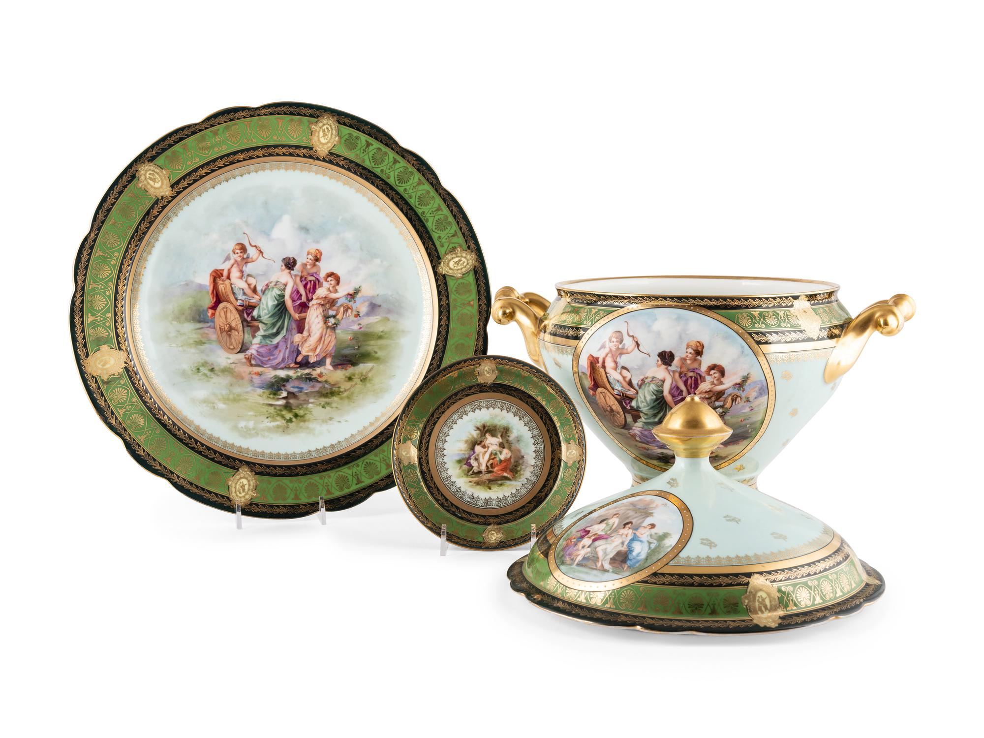A Group of Austrian Transfer-Decorated Porcelain Tableware
