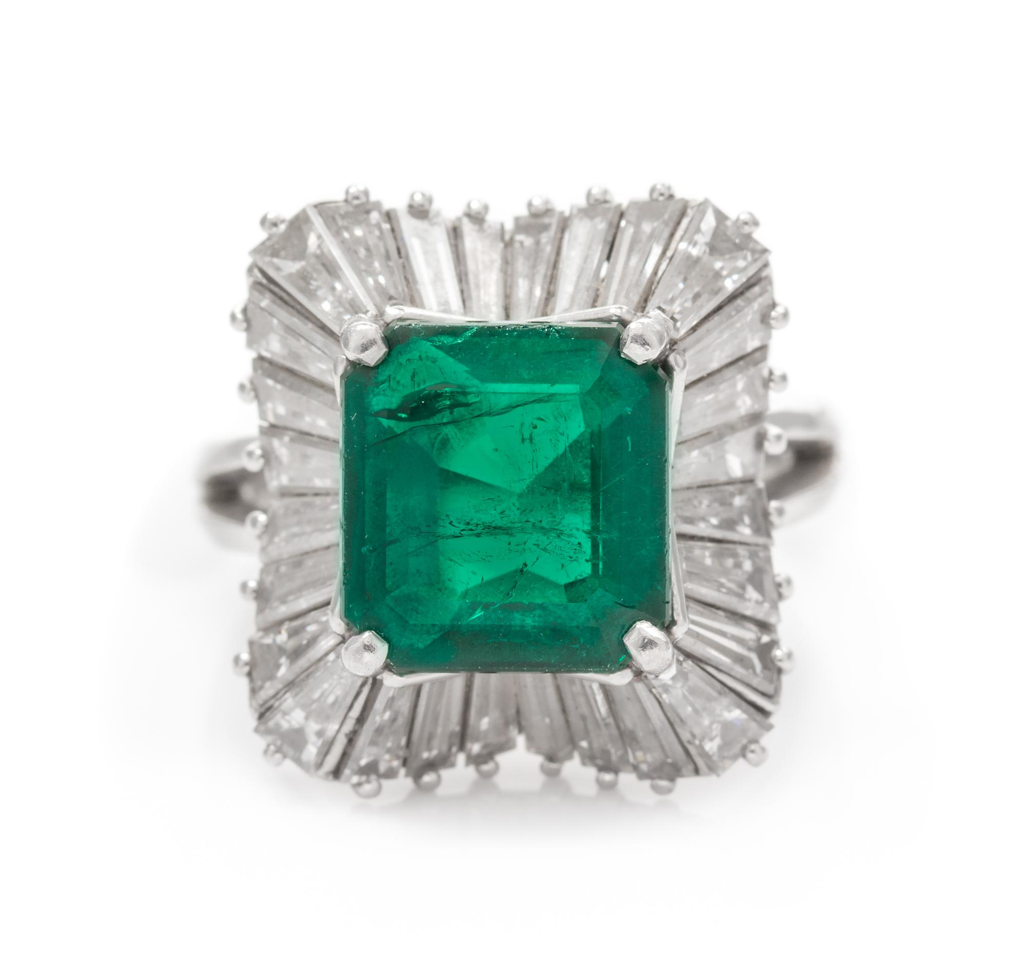 A Platinum, Emerald and Diamond Ballerina Ring, Oscar Heyman & Brothers, 9.80 dwts.