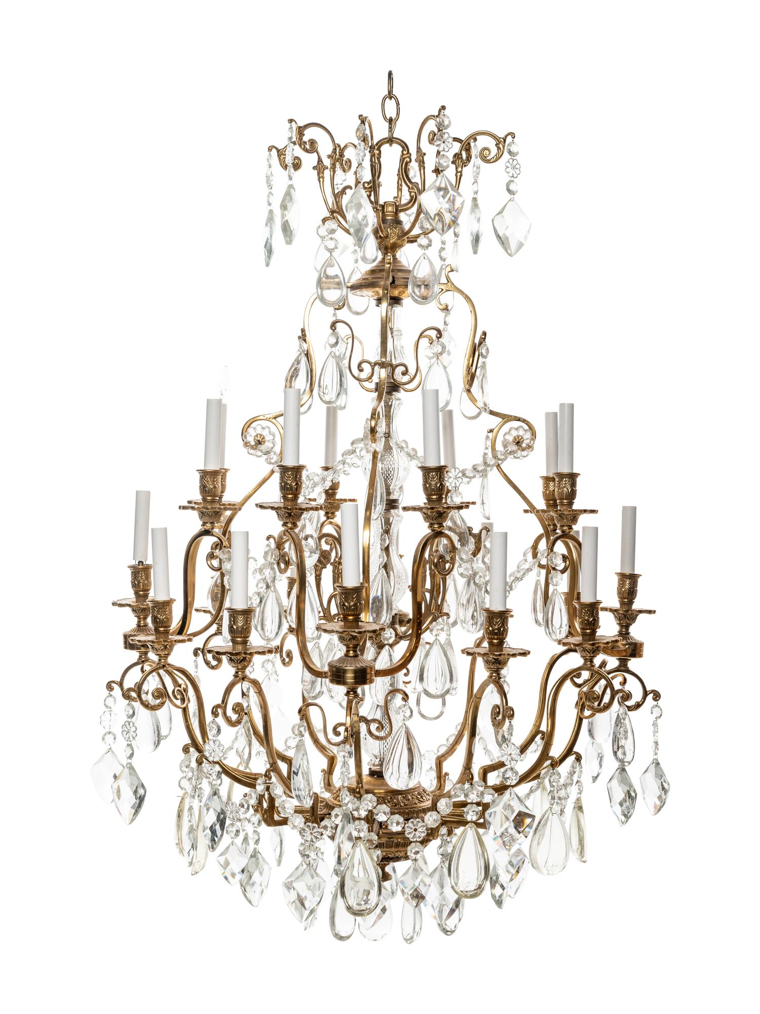 A French Brass and Cut Glass Twenty-Light Chandelier