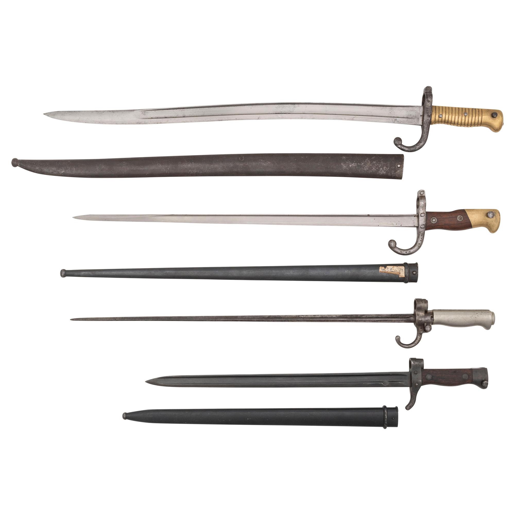 Lot of 4 French Bayonets Including: M1866, M1874, M1886, and M1892