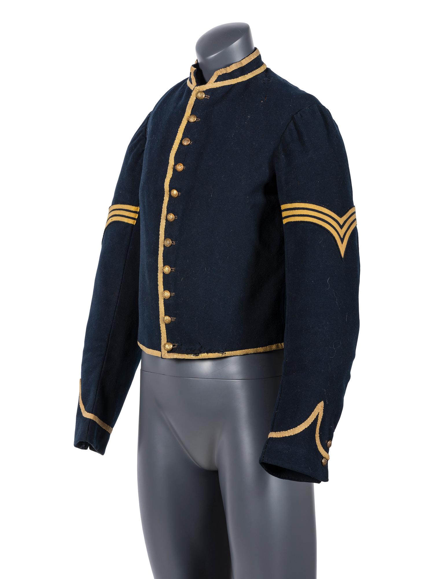 Model 1855 cavalry sergeant's uniform jacket with field modifications.