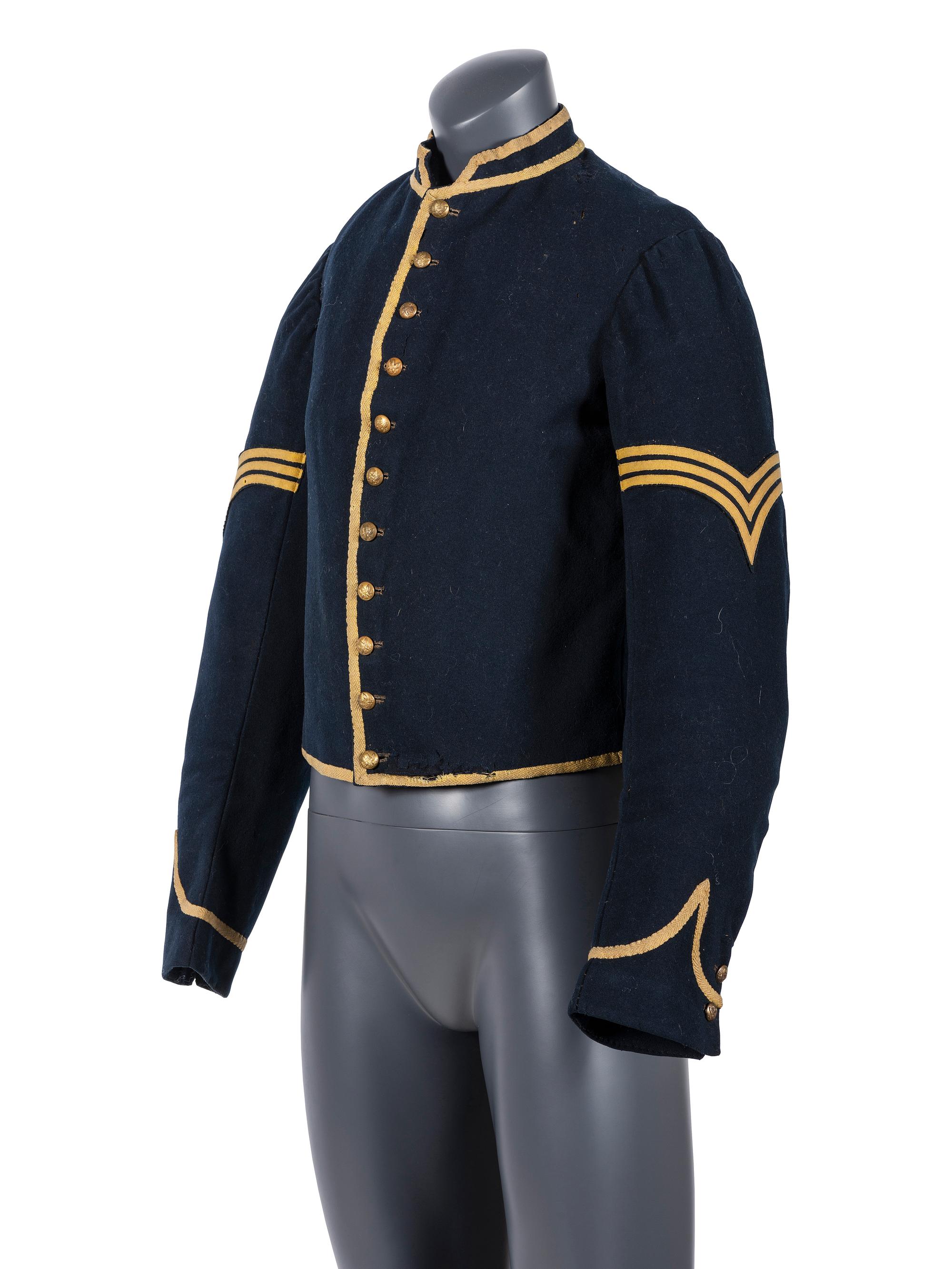 Model 1855 cavalry sergeant's uniform jacket with field modifications.