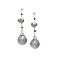 CULTURED TAHITIAN PEARL AND BLACK DIAMOND EARRINGS
