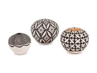 Three Black and White Seed Jars