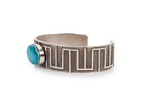 Sterling Silver Tufa Cast and Lone Mountain Turquoise Cuff Bracelet