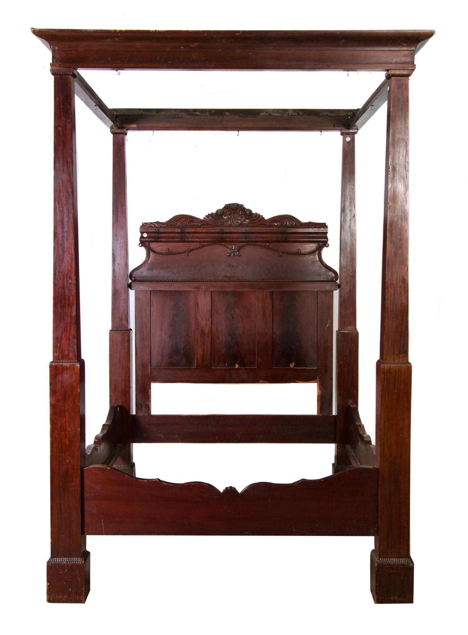 An American Mahogany Tester Bed, MID-19TH CENTURY, Height 49 x width 54 1/8 x depth 86 inches. — MID-19TH CENTURY,