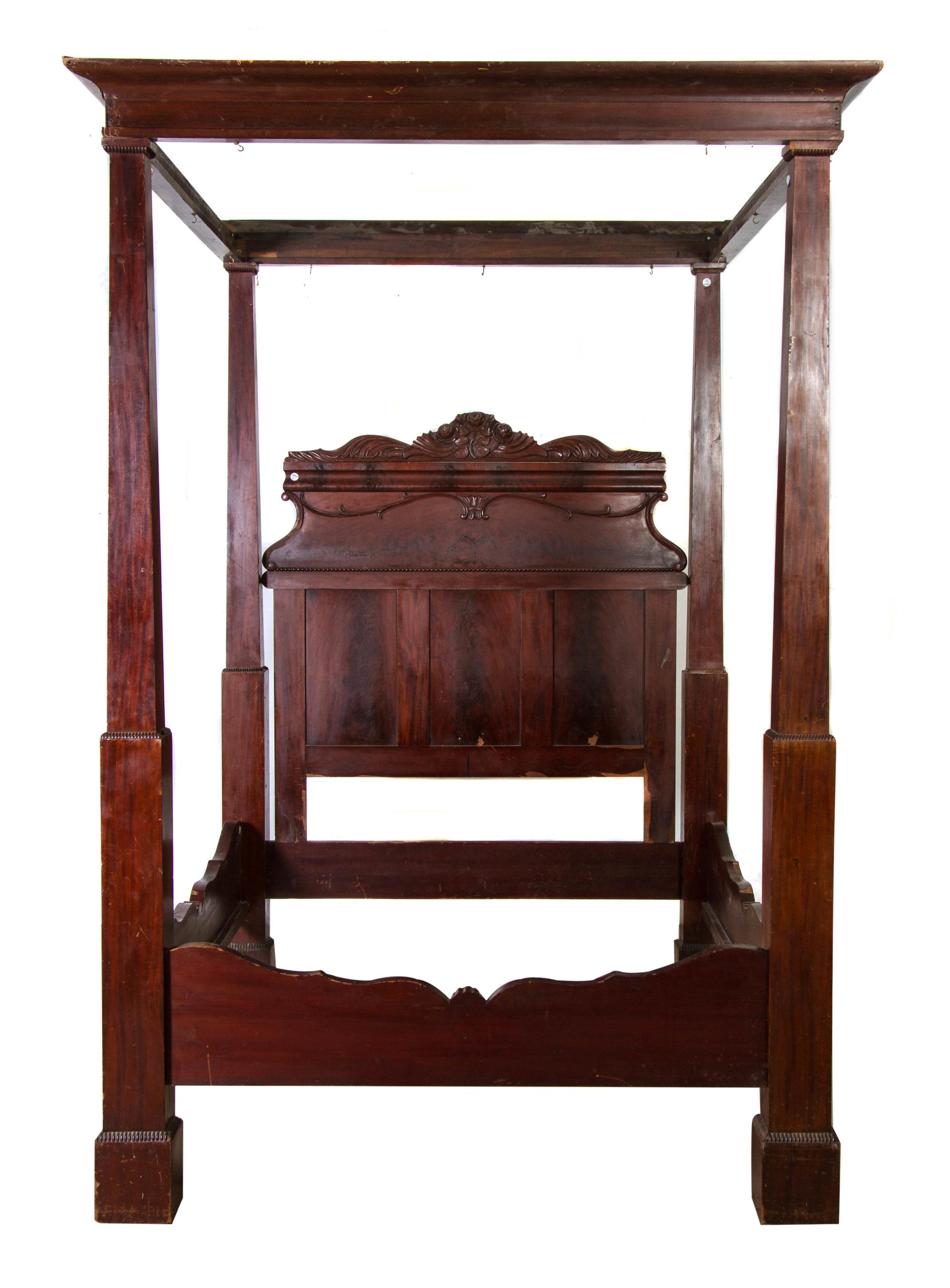An American Mahogany Tester Bed, MID-19TH CENTURY, Height 49 x width 54 1/8 x depth 86 inches. — MID-19TH CENTURY,