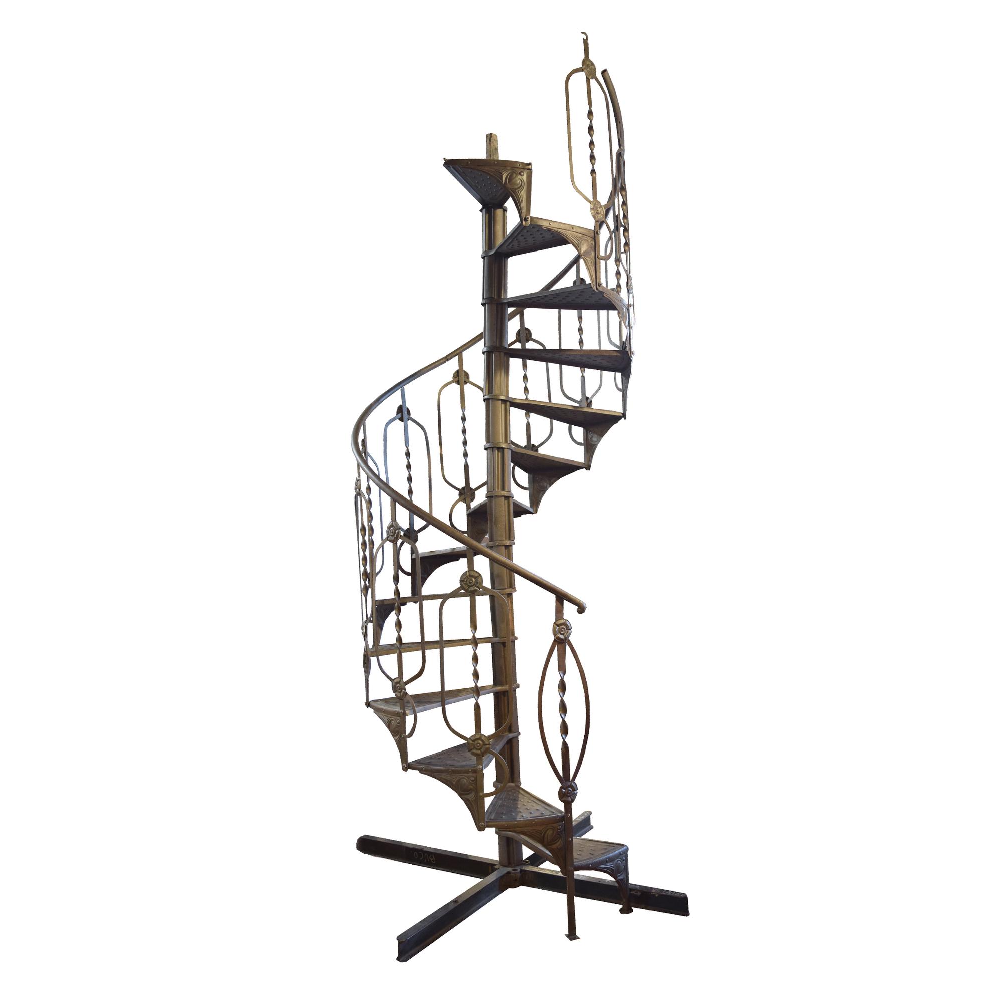 An Art Nouveau Iron Staircase 63" W x 63" D x 137" H — Italy, Circa 1910