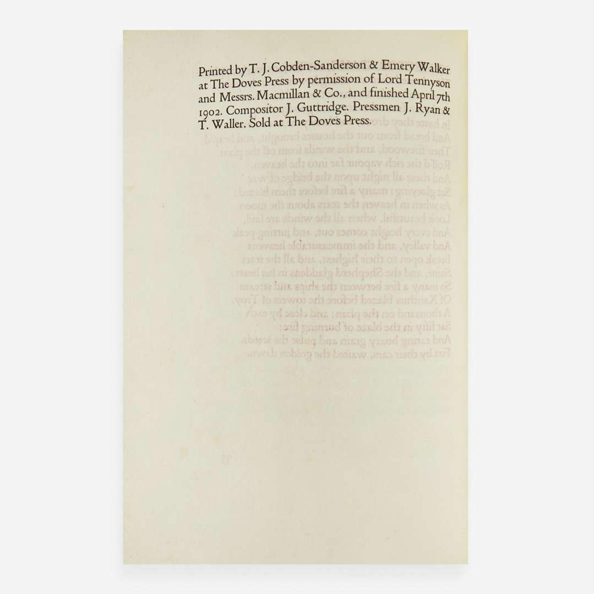 [Private Press] [Doves Press, The] Tennyson, Alfred Lord Seven Poems & Two Translations