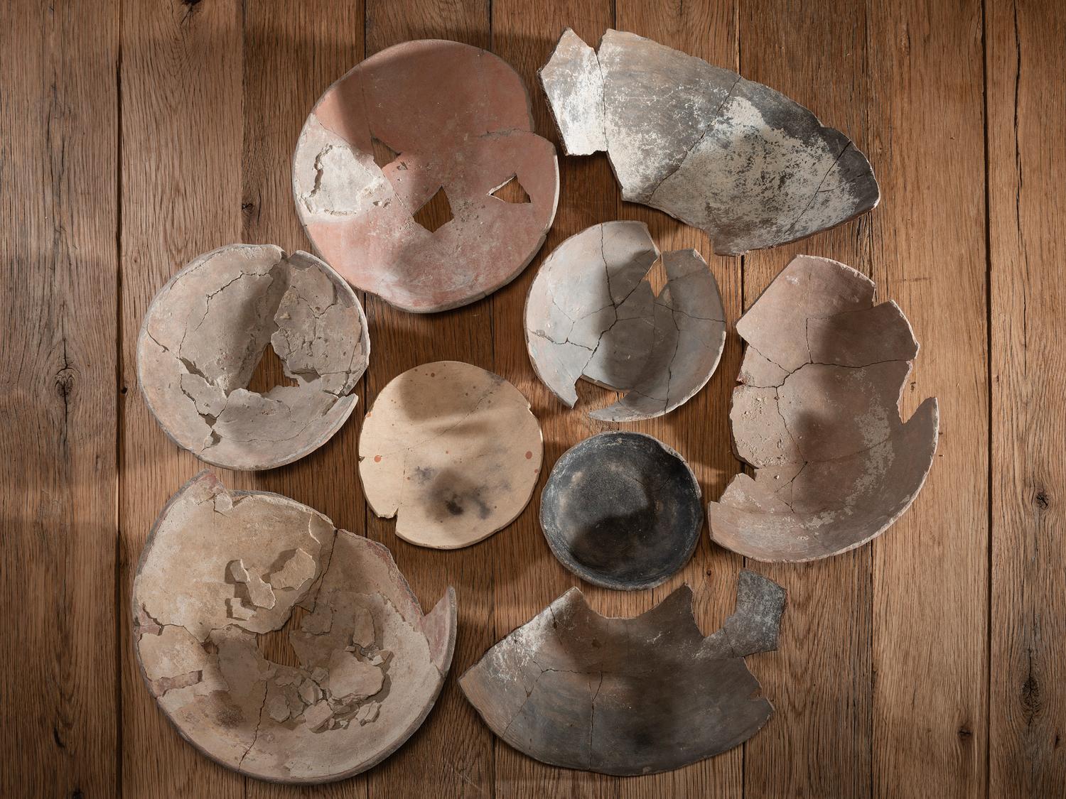 Group of San Lazaro Pueblo Pukis and Broken Bowls, From the Collection of Forrest Fenn