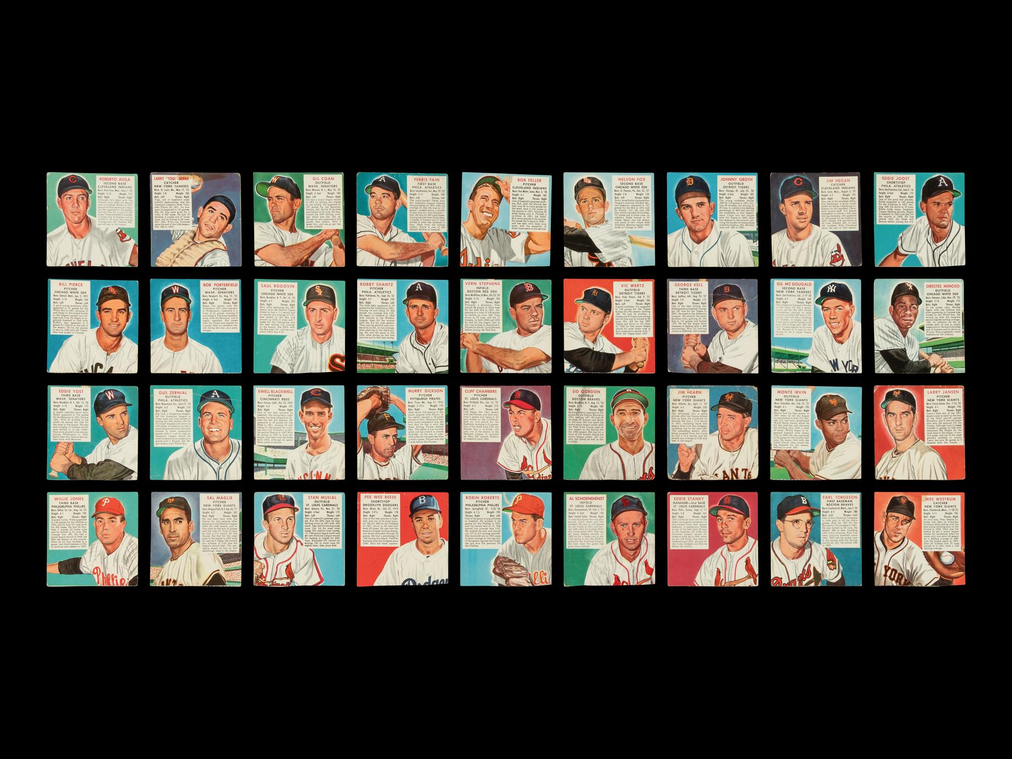 A Collection of 36 1952 Red Man Tobacco Baseball Cards Including Multiple Hall of Famers