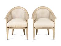 A Pair of JJ Custom White Painted Rattan Chairs