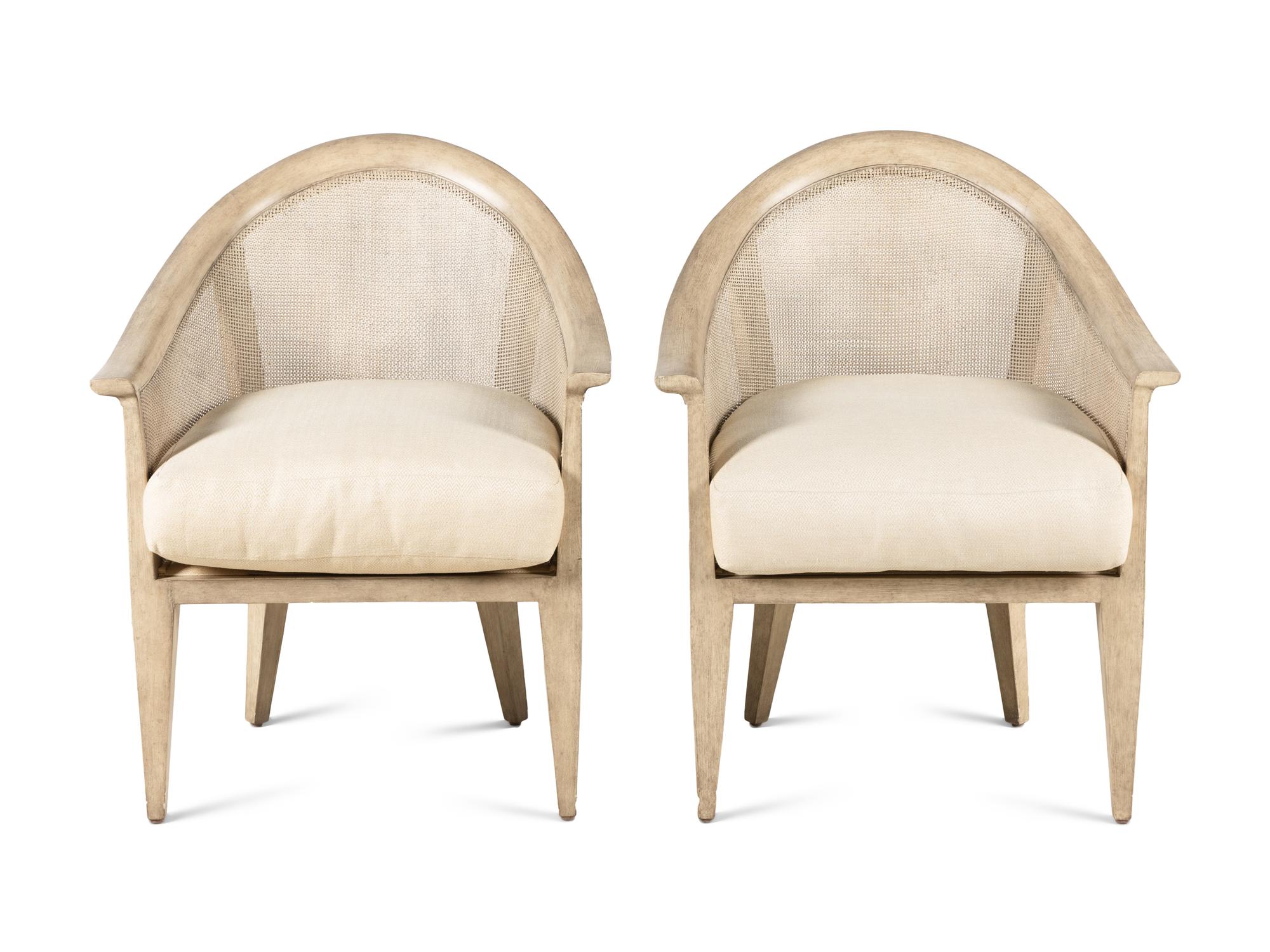 A Pair of JJ Custom White Painted Rattan Chairs