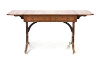 A Regency Rosewood Sofa Table, Height 28 1/4 x width 37 x depth 27 inches.