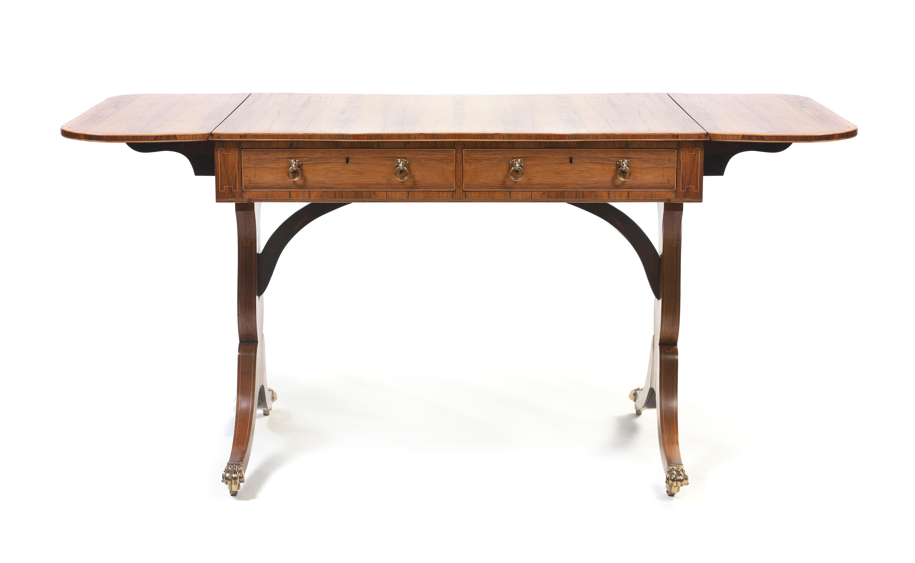 A Regency Rosewood Sofa Table, Height 28 1/4 x width 37 x depth 27 inches.