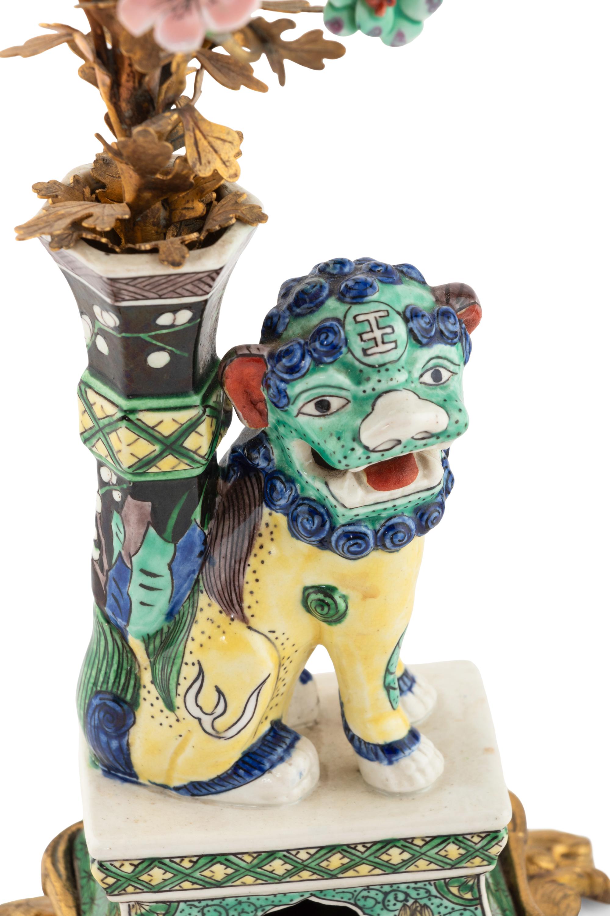 A Pair of Gilt Bronze Mounted Chinese Porcelain Foo Dog Lamps