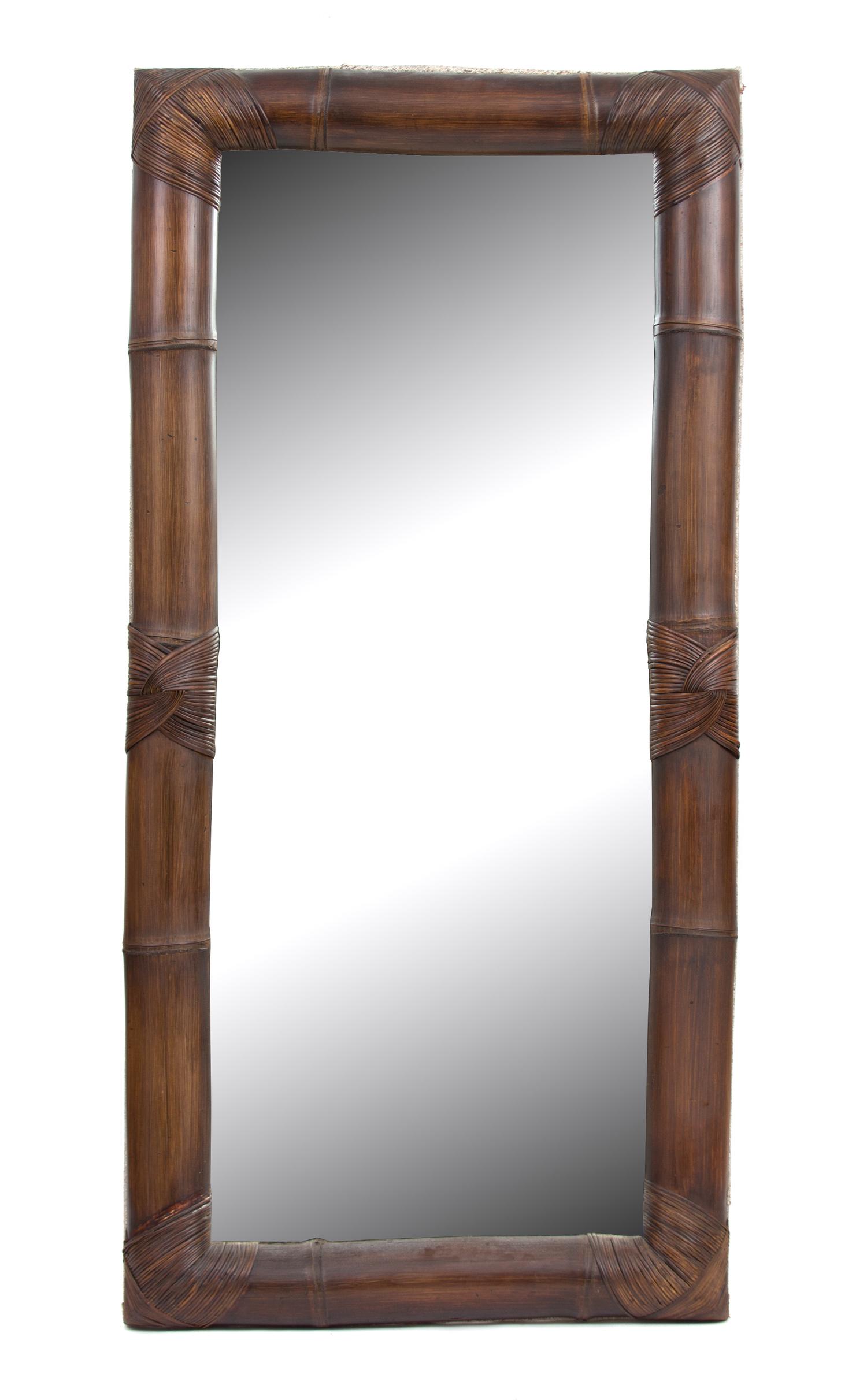 A Full Length Rattan Wrapped Bamboo Framed Mirror Height 83 x width 40 1/2 inches. — 20TH CENTURY