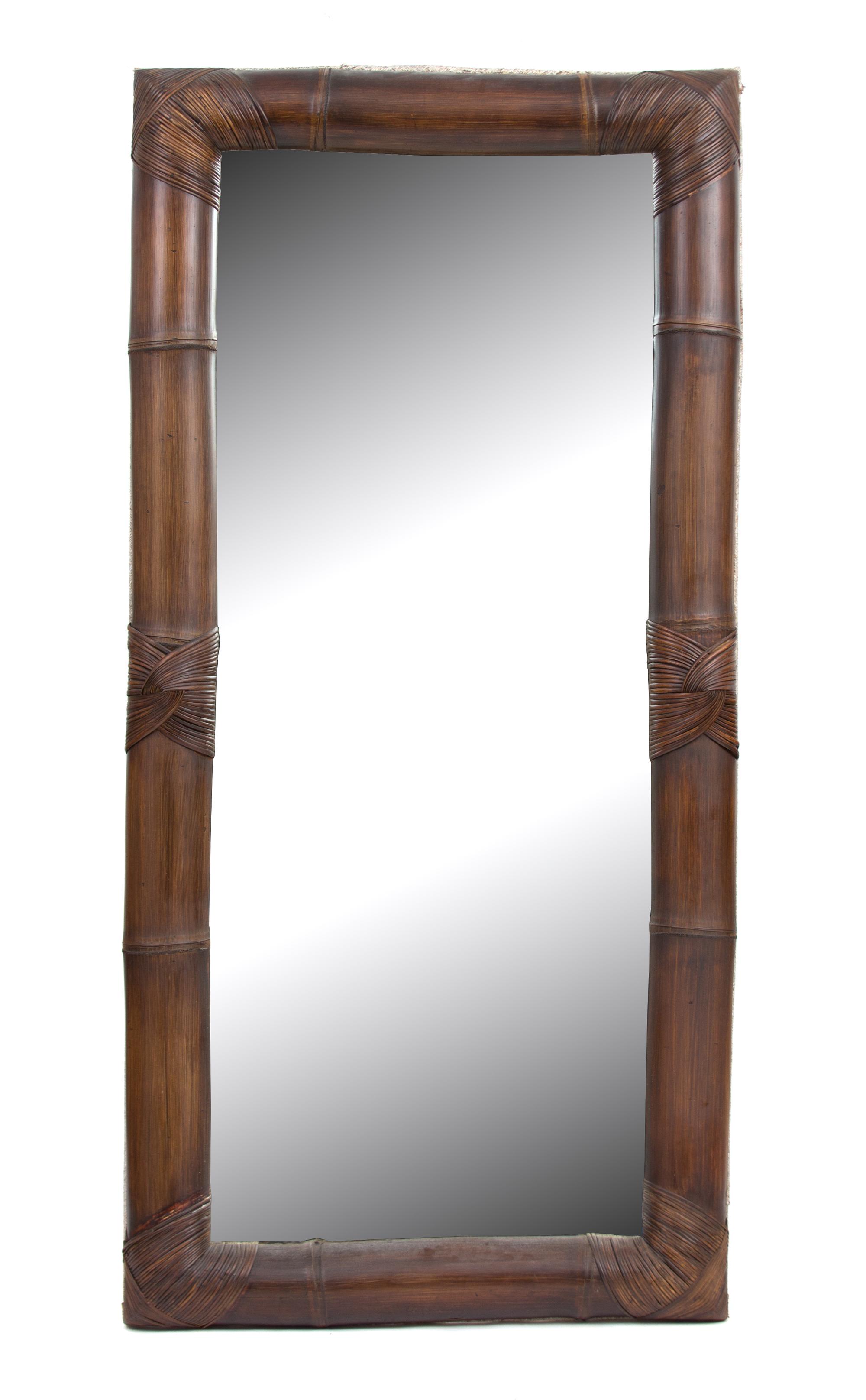 A Full Length Rattan Wrapped Bamboo Framed Mirror Height 83 x width 40 1/2 inches. — 20TH CENTURY