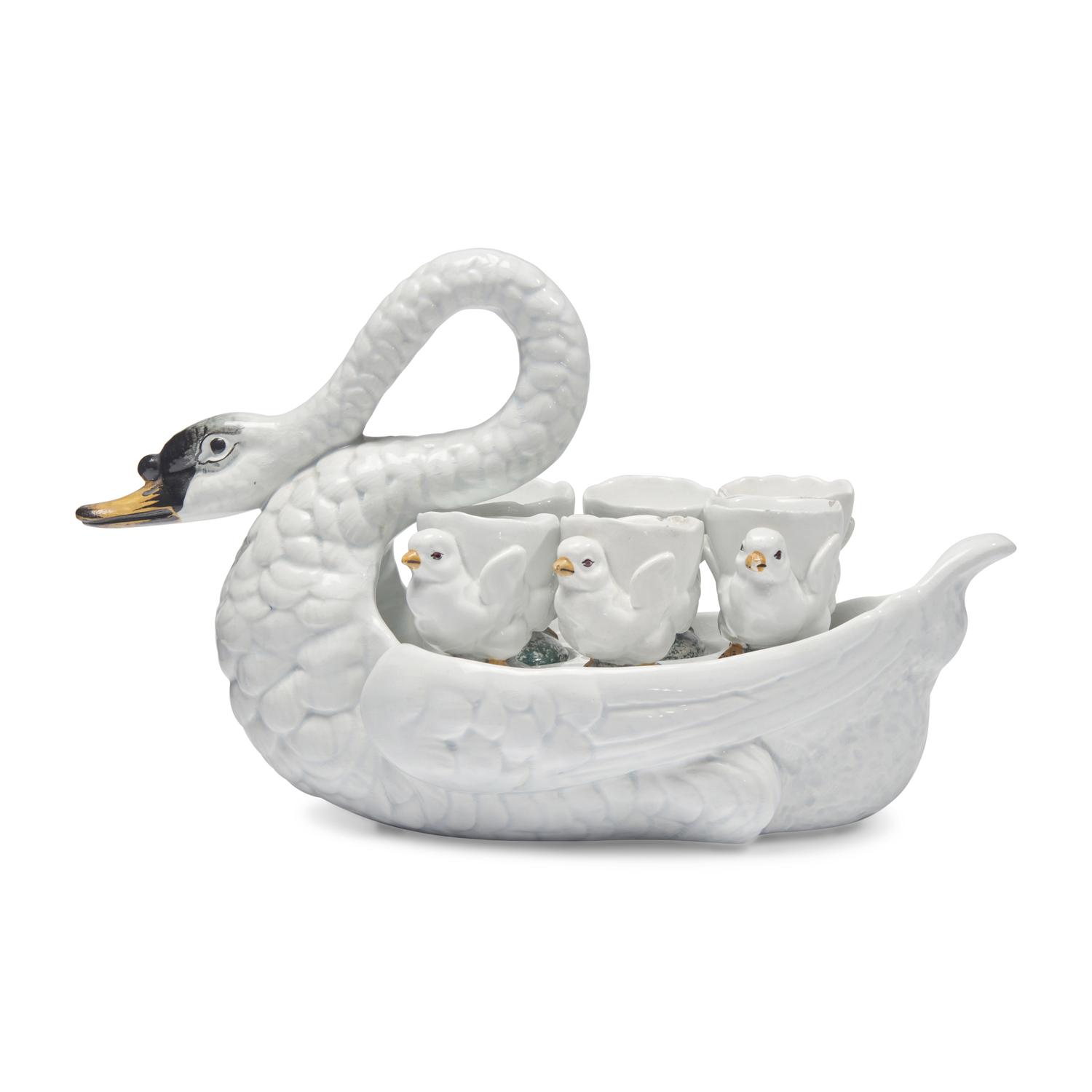 A French Majolica Swan Form Server