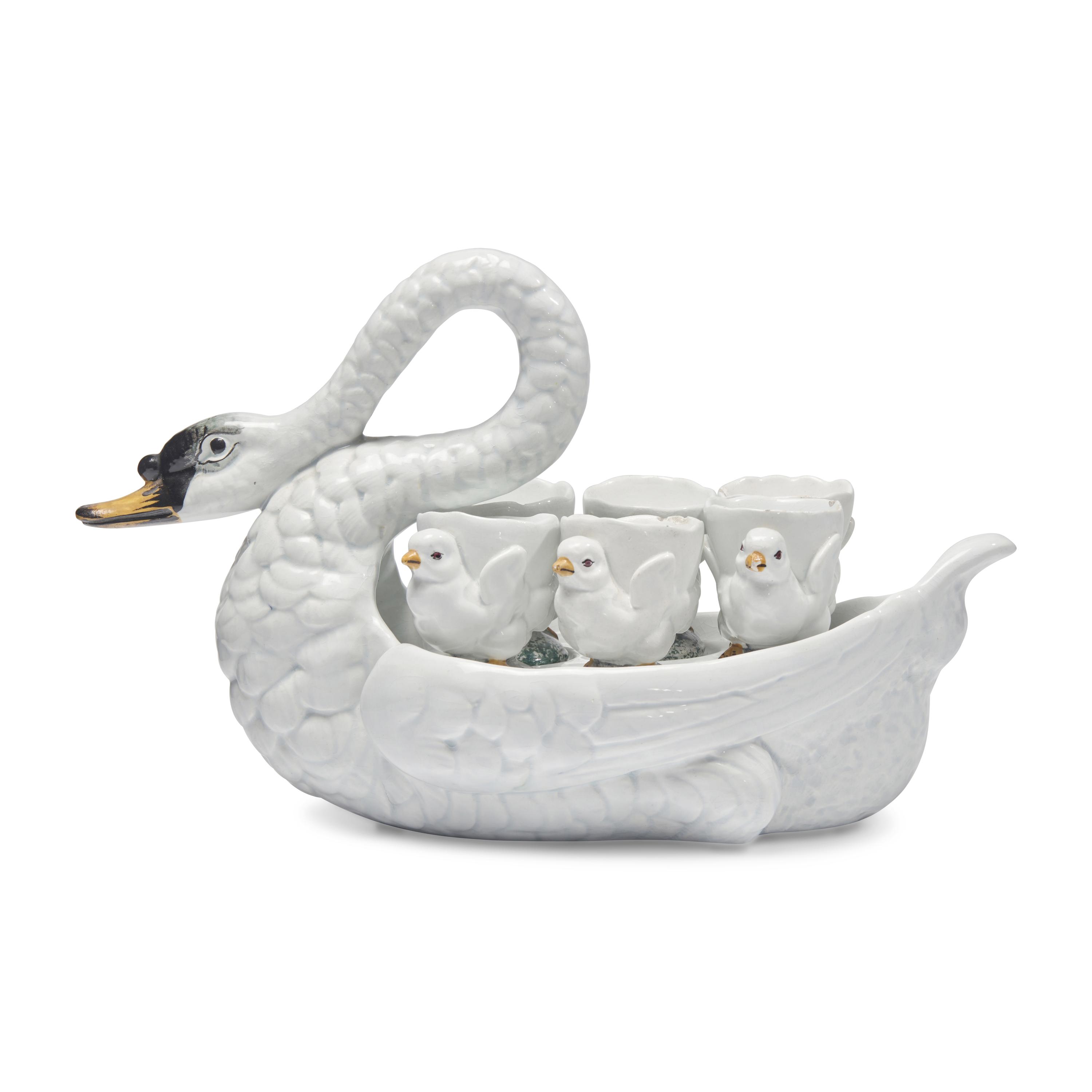 A French Majolica Swan Form Server
