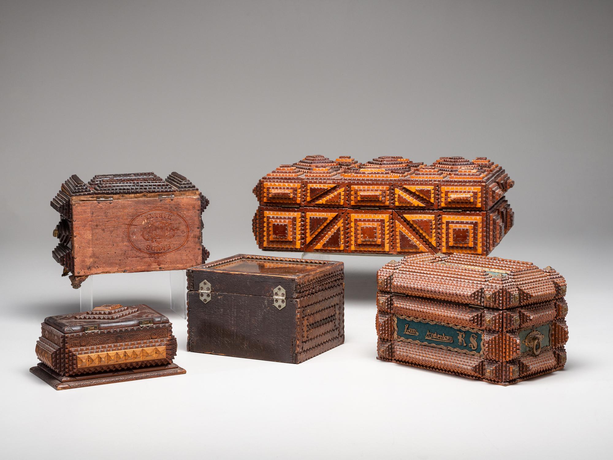 Eight Tramp Art Decorated Articles