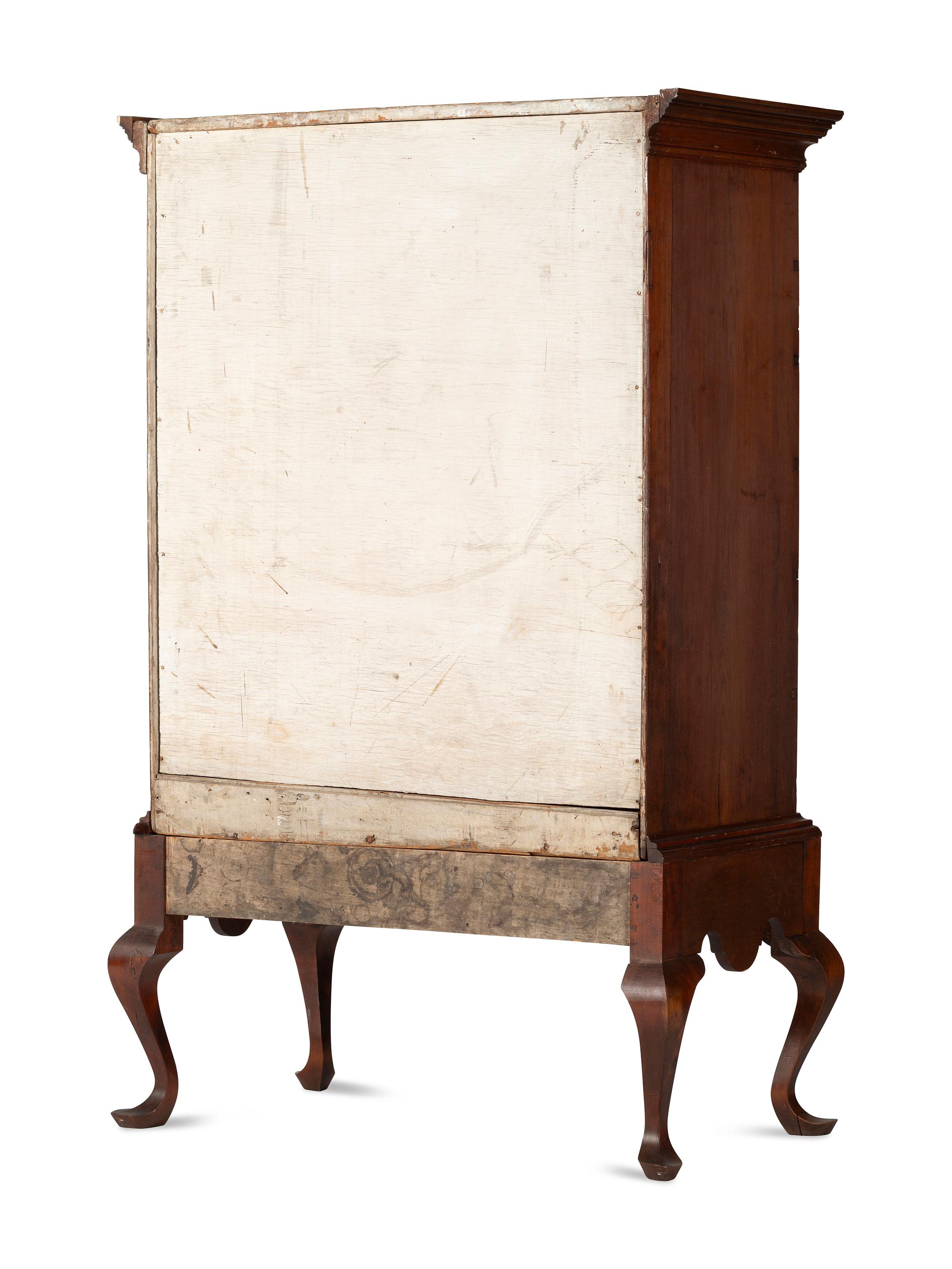 A Queen Anne Fan-Carved Cherrywood Flat-Top High Chest on Stand